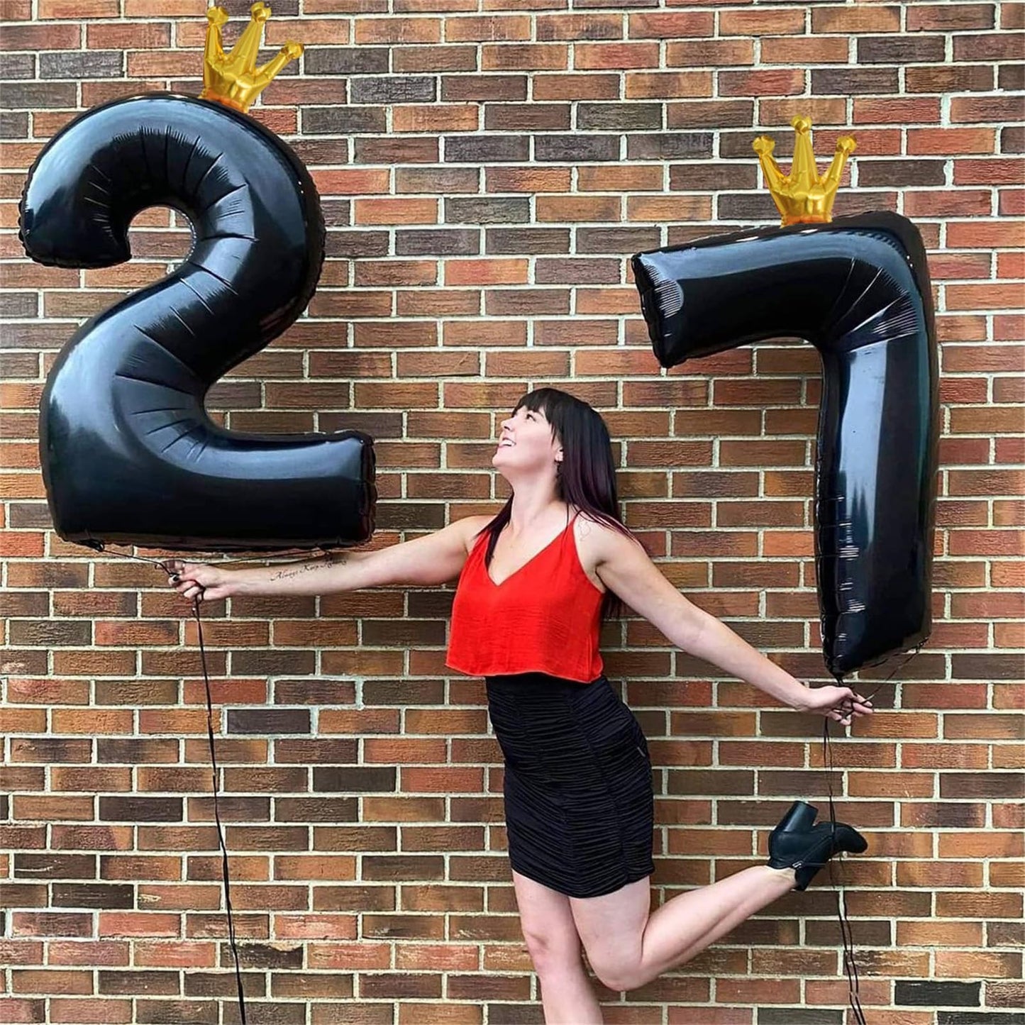 40 Inch 2Nd Birthday Balloon Number, Crown Black Foil Giant Number Balloons 0-9 Set, Self Inflating Balloons For Kids Girls Boys
