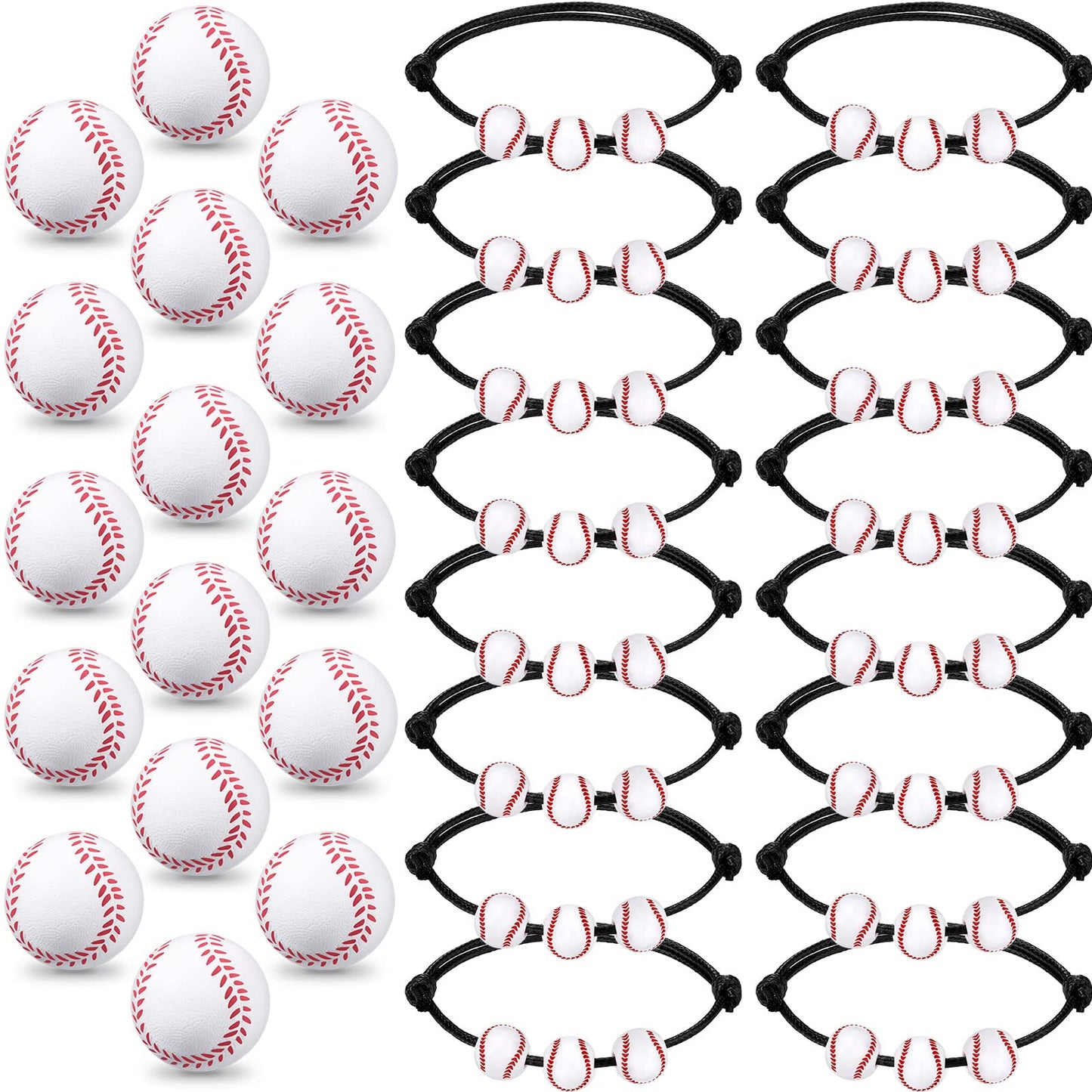 Romooa 32 Pieces Baseball Party Favors Set, 16 Adjustable Baseball Bracelet 16 Mini Sports Stress Ball Foam Theme Party Supplies