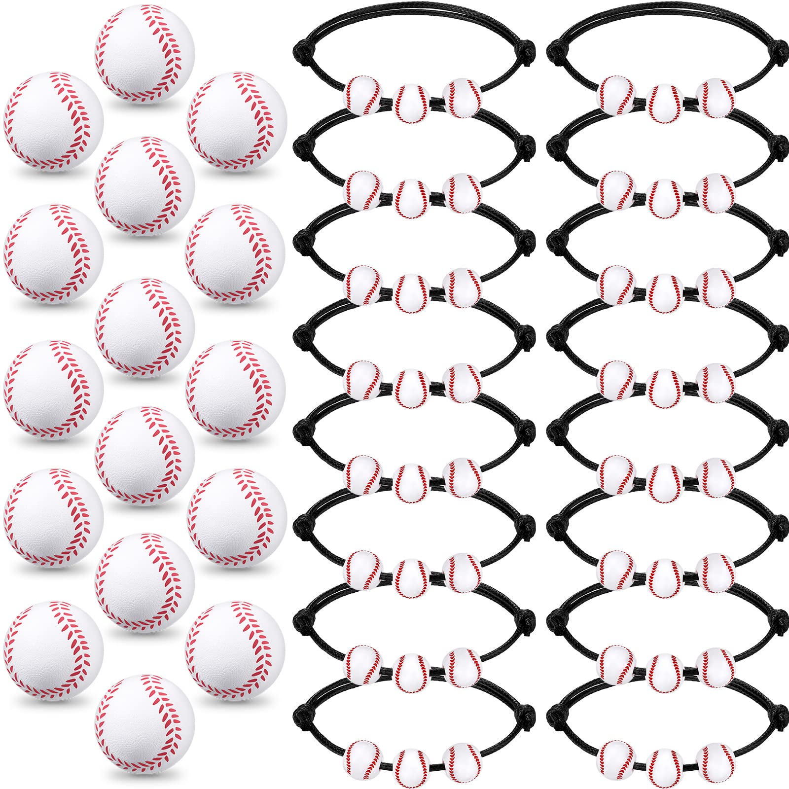 Romooa 32 Pieces Baseball Party Favors Set, 16 Adjustable Baseball Bracelet 16 Mini Sports Stress Ball Foam Theme Party Supplies