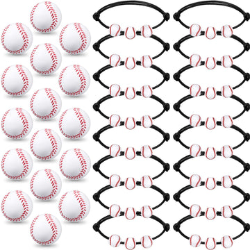 Romooa 32 Pieces Baseball Party Favors Set, 16 Adjustable Baseball Bracelet 16 Mini Sports Stress Ball Foam Theme Party Supplies