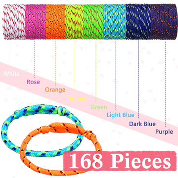 Friendship Bracelets Rope 168 Bracelets in 8 Assorted Colors Adjustable Bracelets for Neon Rope Woven Friendship Bracelets Goody