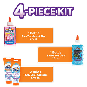 Elmer’S Fluffy Slime Kit, Includes Elmer’S Translucent Color Glue, Elmer’S Glitter Glue, Elmer’S Fluffy Slime Activator, 4 Count