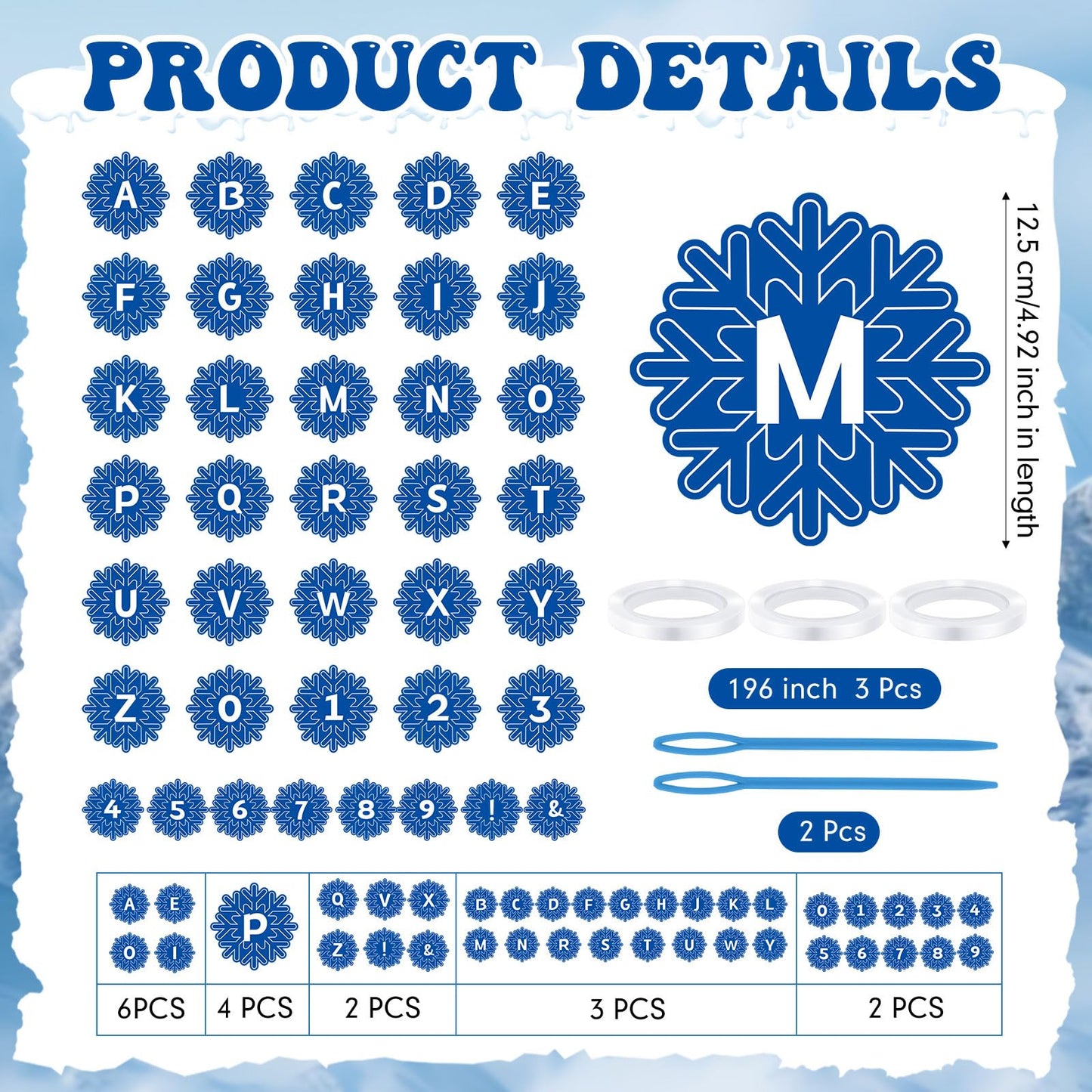 Kosiz 116 Pcs DIY Letter Custom Banner Customizable Banner Kit Winter Snowflake Letter Garland Including 111 Letters Numbers 3 R