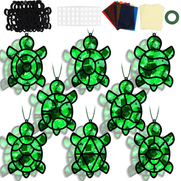 QOUBAI 32 Sets Turtle Suncatchers Craft Kit DIY Window Stained Glass Effect Sea Animals Paper Crafts for Home School Classroom D