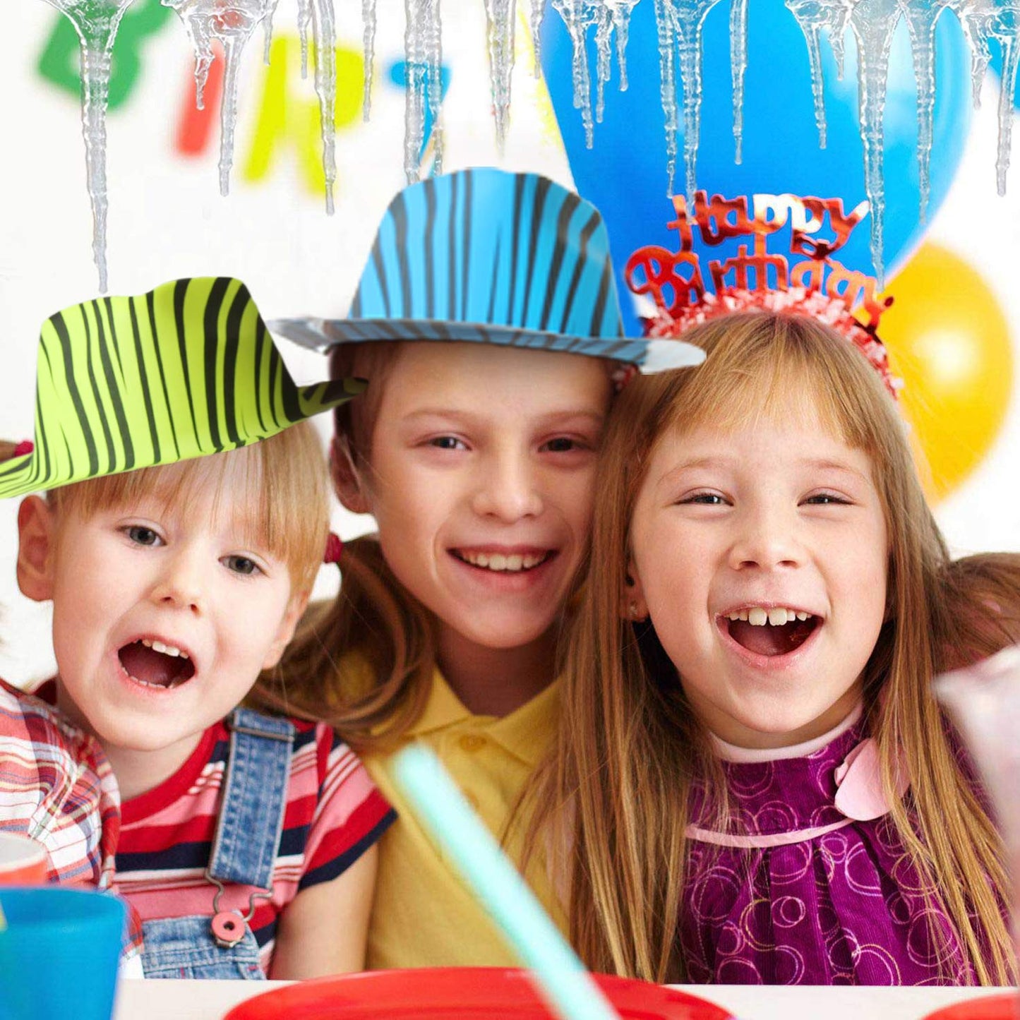 Novelty Place Neon Animal Print Plastic Party Hats, Fedora with Gangster Mafia Style, UV Blacklight Glow Party Stars Rave Hats f