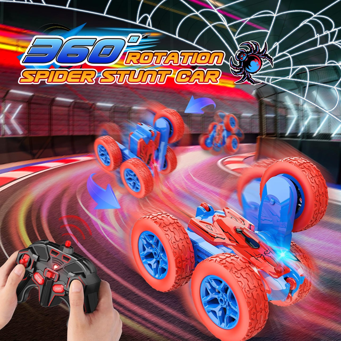 JovialToyz Spider RC Cars Toys for Boys Ages 3-8 Kids Remote Control Stunt Car Toy for 4 5 6 7 8 9 10 Year Old Boy Girl Christma
