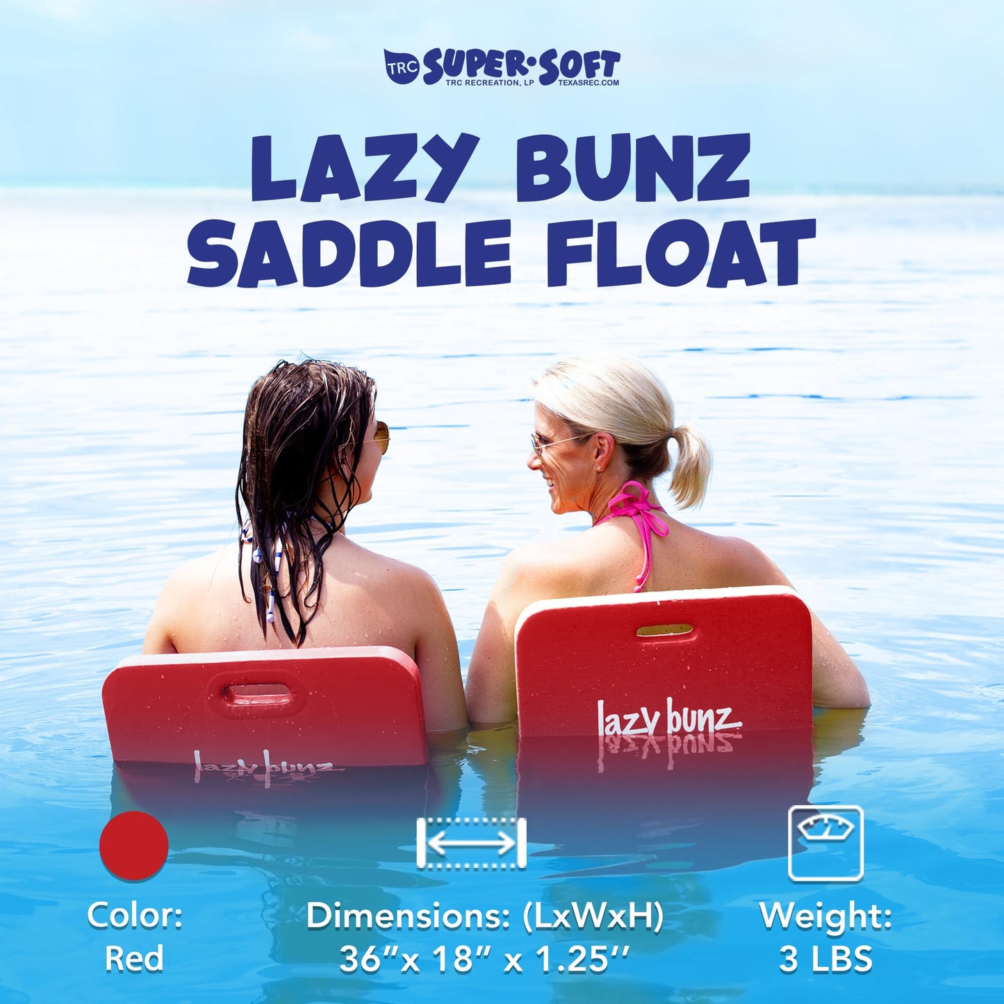 Trc Recreation Lazy Bunz Foam Water Saddle Pool Float, Lounger For Swimming Pool, Lake, River, And Beach Essentials, Red