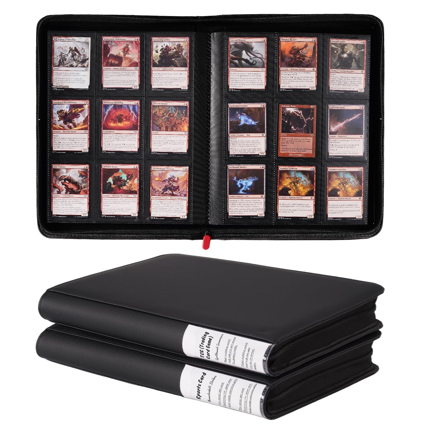 ProCase 2 Pack Trading Card Binder with Side Label; Holds 360 Trading Card with 9 Pockets; enhanced Zipper Card Collection binder Album Folder for Sports Cards  TCG  MTG  PKM -Black