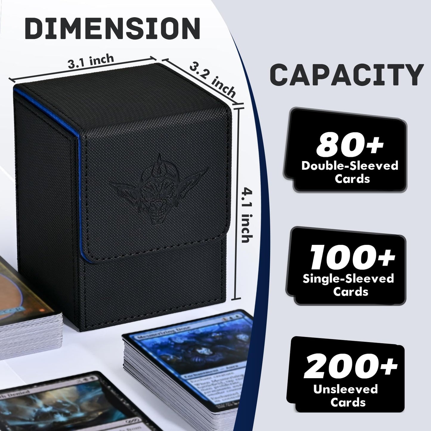 ZLCA Card Deck Box for Trading Cards with 2 Dividers, Card Storage Box Fits 100+ Single Sleeved Cards, PU Leather Strong Magnet