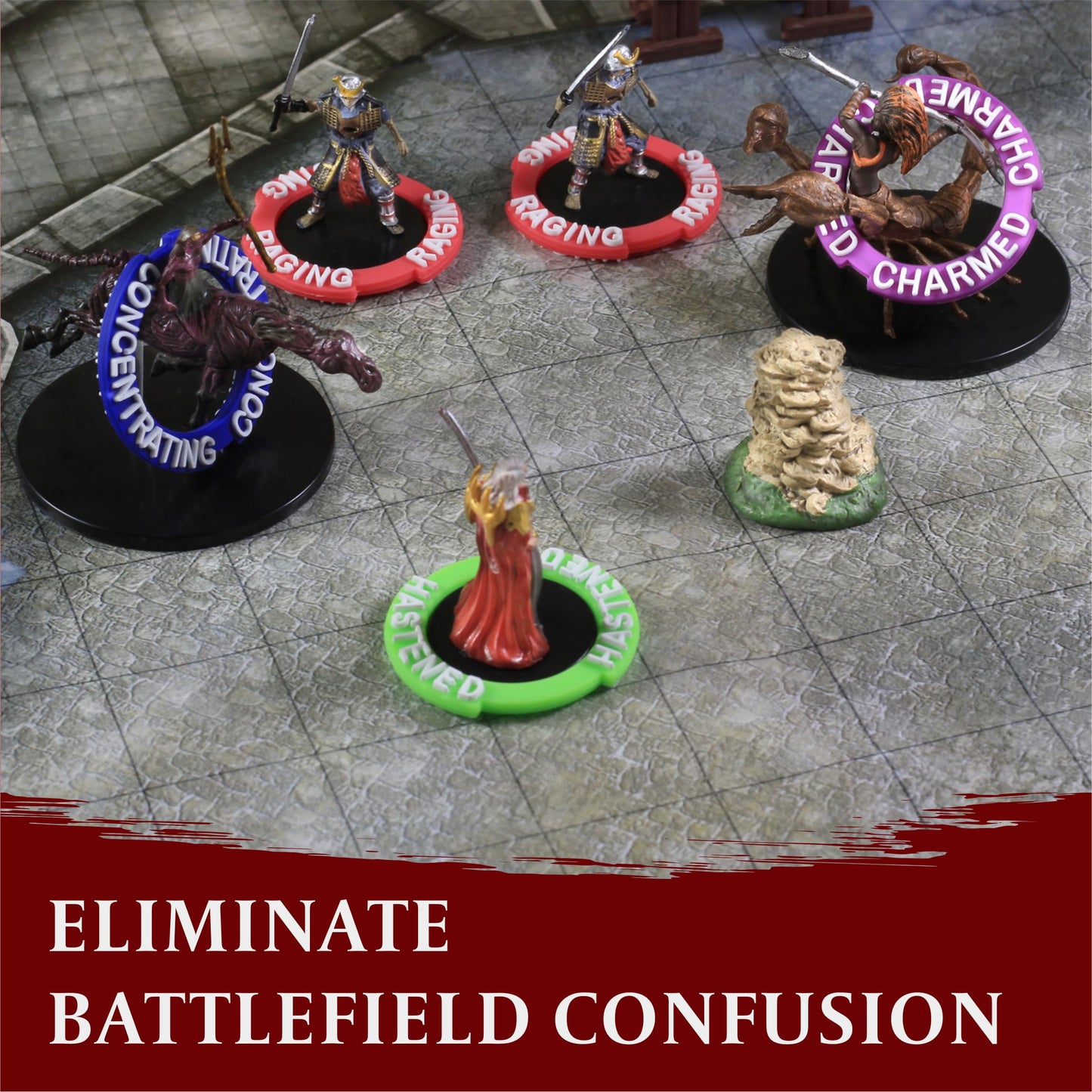 LYNX DND Miniatures Condition Markers - 96 Rings for 24 Status Effects - Ideal for RPG, Dungeons & Dragons, Pathfinder - Medium, Various Colors