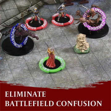 LYNX DND Miniatures Condition Markers - 96 Rings for 24 Status Effects - Ideal for RPG, Dungeons & Dragons, Pathfinder - Medium, Various Colors