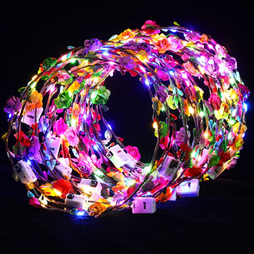 Syhood 40 Pcs Led Flower Headband, Light Up Flower Crown Garland Headdress Floral Headpiece For Women Hair Accessories Valentine'S Day Holiday Birthday Wedding Party(Plum Blossom Style)