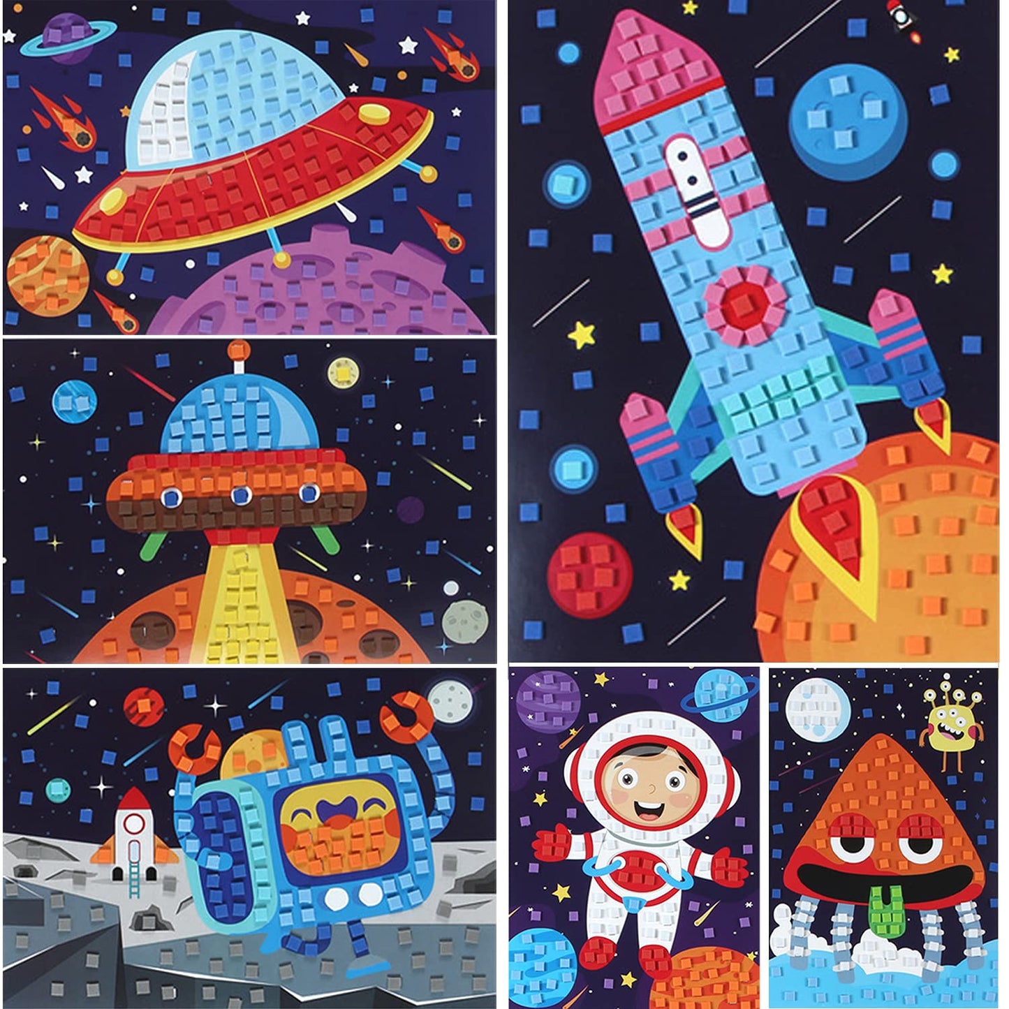 LZHZH Mosaic Sticker Art Sticky DIY Handmade Art Kits for Kids - Sunflower, Butterfly, Sailboat, Woodpecker, hot air Balloon, Ai