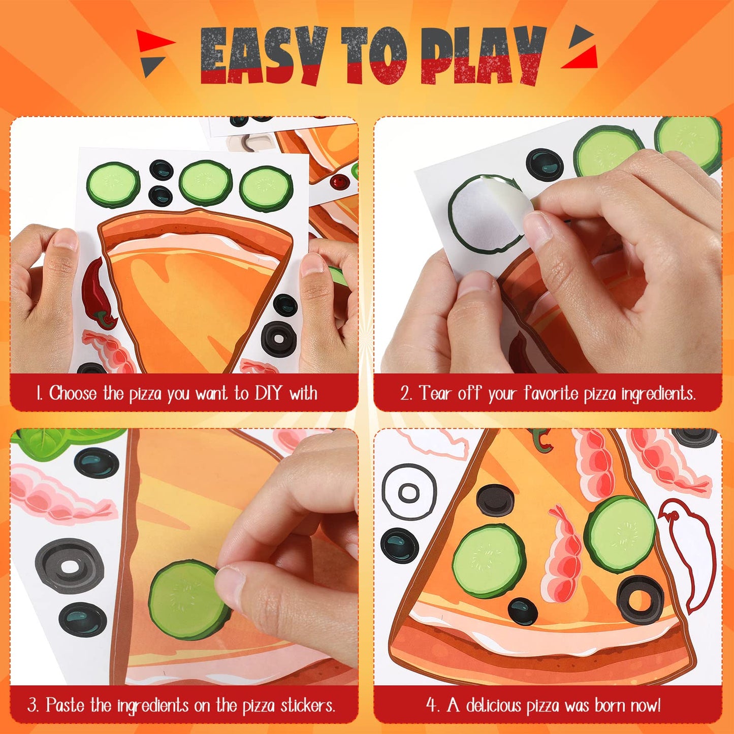 Sepamoon 24 Sheets Pizza Stickers - DIY Multicolor Decals for Kids Birthday Party, School Supplies, Gift Rewards - Paper Material