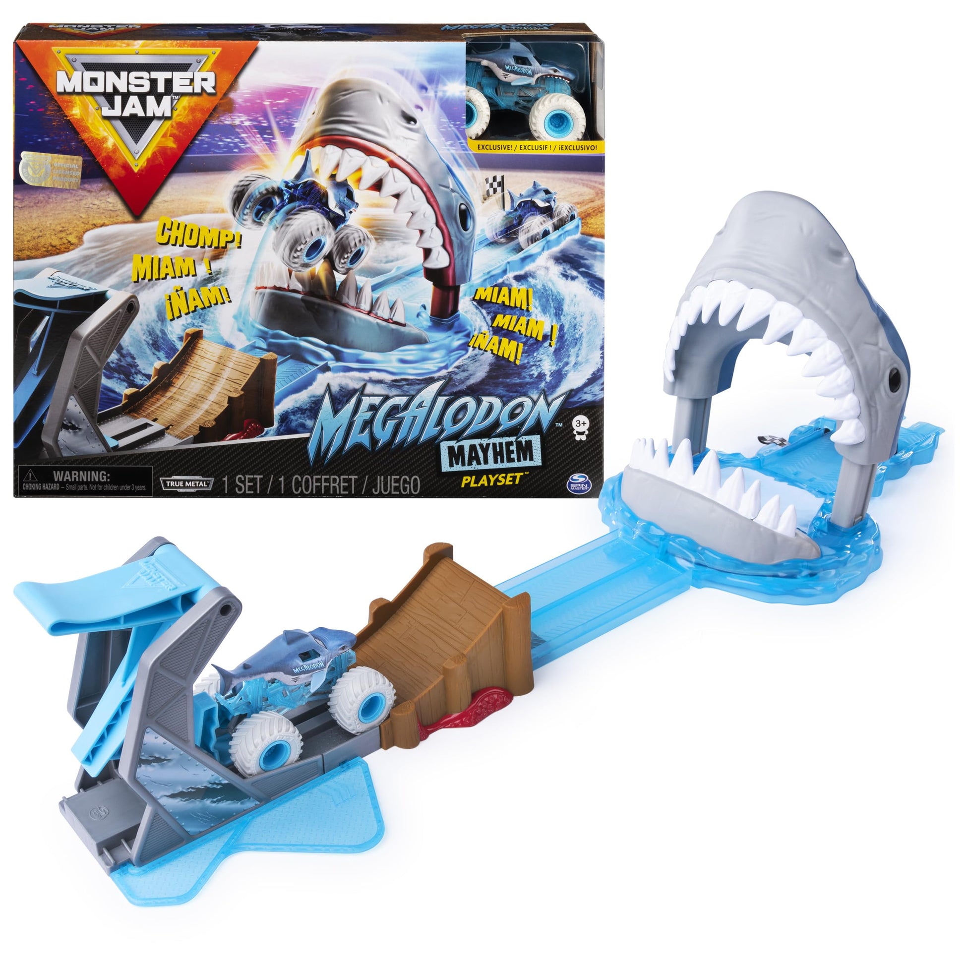 Monster Jam  Official Megalodon Mayhem Playset with limited availability 1:64 Scale Megalodon Die-Cast Monster Truck