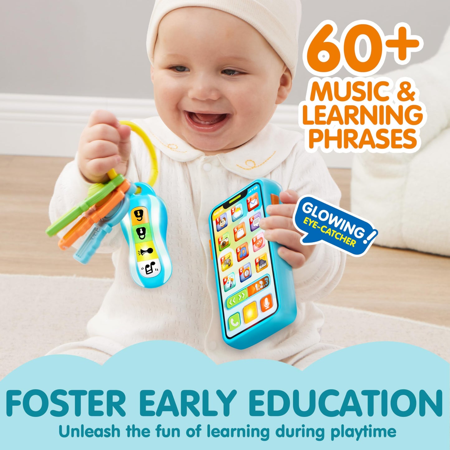 Joyin Baby Musical Toy Phone And Car Keys Teether Set, 60+ Music And Learning Phrases, Baby Learning Toys 10 Months, Toddler Bir