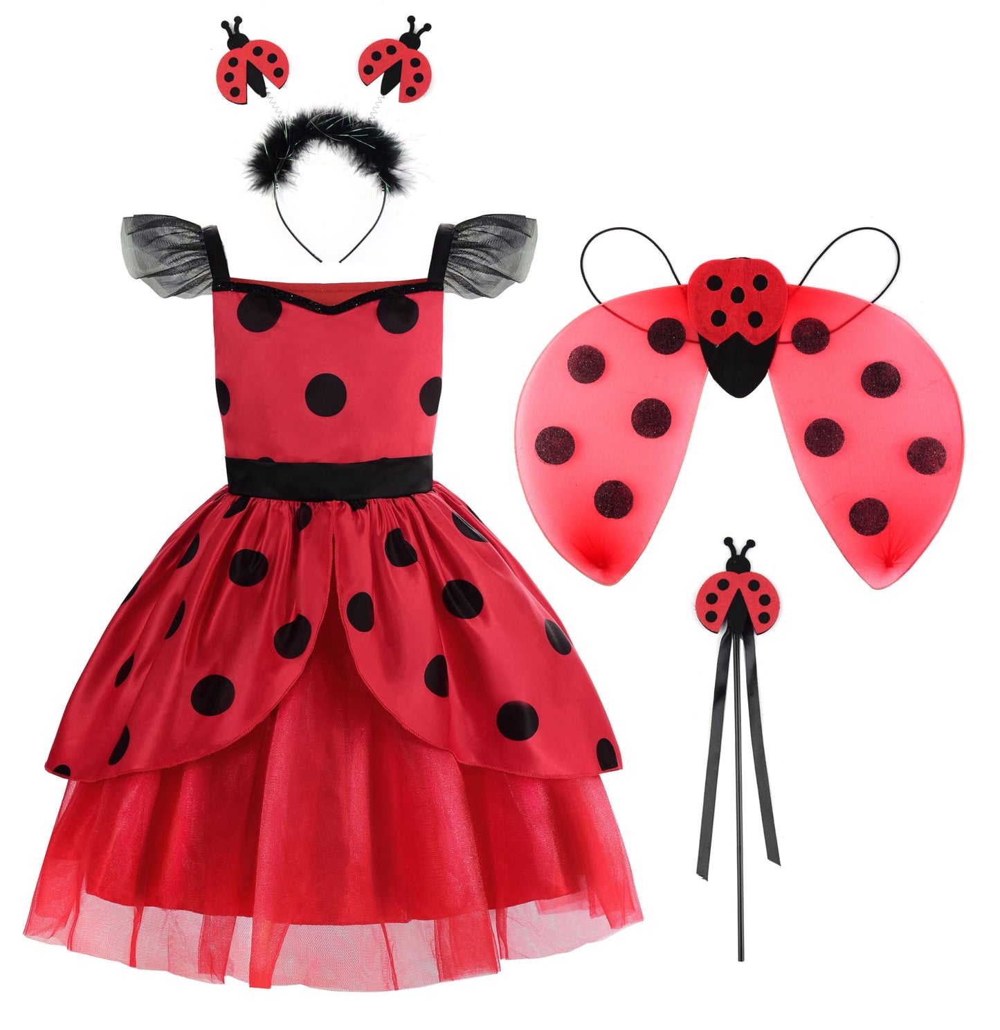 Reliparty Ladybug Costume For Girls With Polka Dots Ladybird Dress Dress Up Halloween Christmas 110