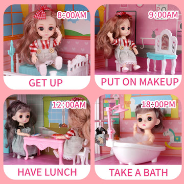 Hcfjeh Dollhouse Play House For Dream Girls Birthday Doll House With Lights & Two Dolls & Furniture Accessories, Toddler Diy Princess House Playhouse Pretend Set Toys (11 Room)