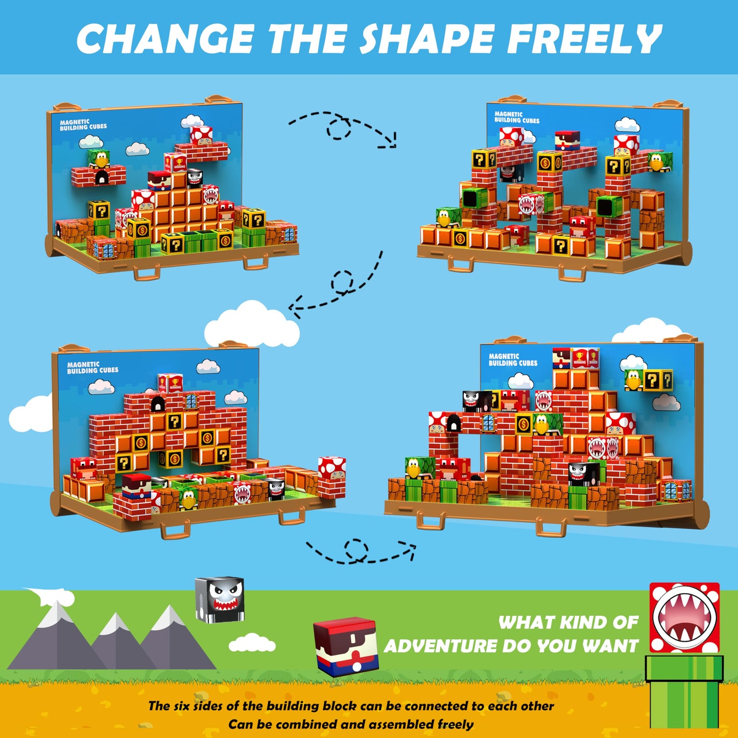 Magnetic Blocks, Build 3D Magnet Building Toys World With Magnetic Tiles, Foldable Magnet Board, Stem Sensory Toy For Kids, Toy