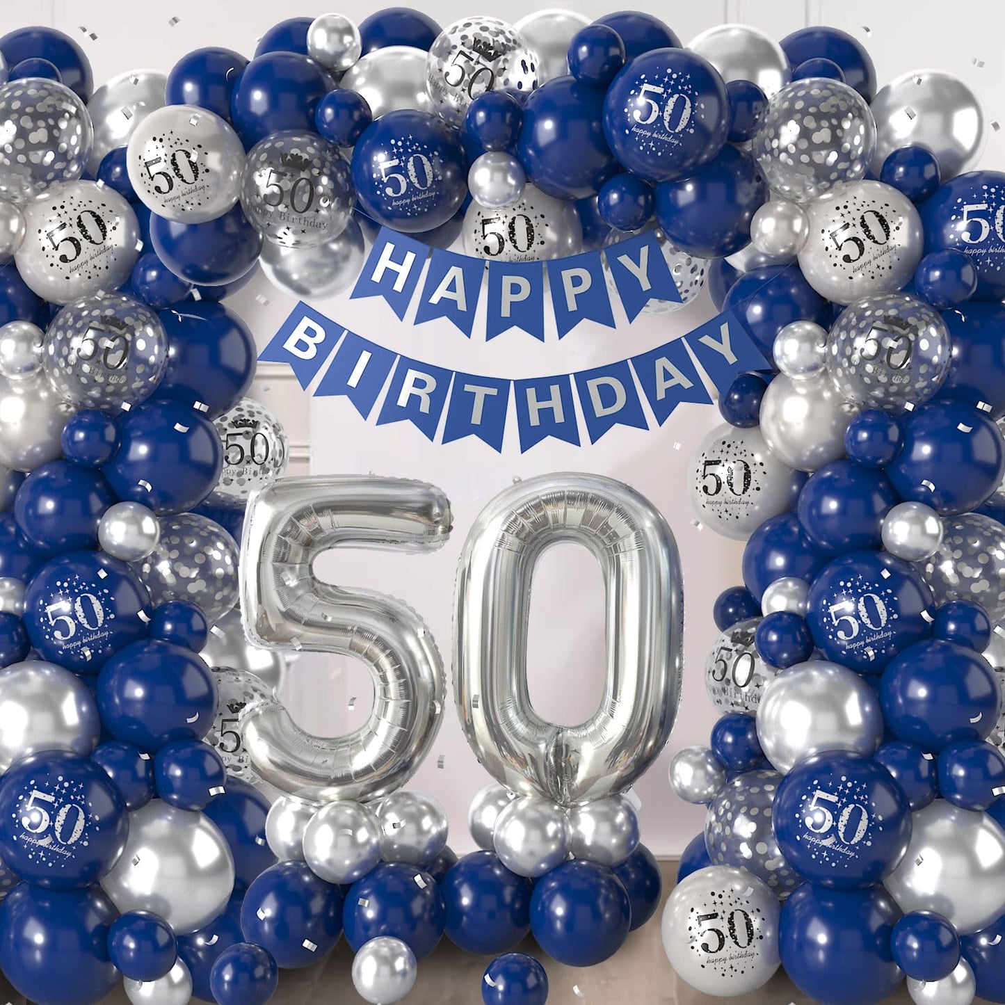 50Th Birthday Decorations Navy Blue Silver,50Th Birthday Balloon Garland Party Decorations With Number 50 Foil Balloons,Happy Bi