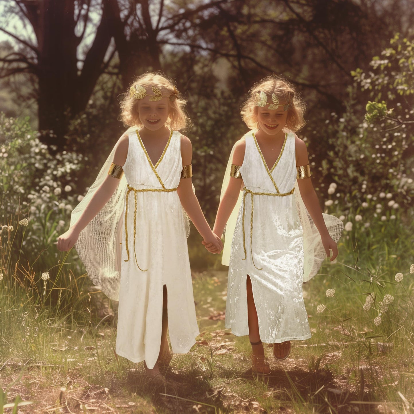 Uqje Kids Greek Toga Costume Set Halloween Cosplay Roman Goddess Grecian Outfit For Children-S