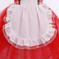Imekis Little Red Riding Hood Costume Toddler Girls Baby 2Nd Halloween Outfit Fancy Cosplay Deluxe Storybook Plaid Maid Apron Dress Up Cape Cloak Kids Fairy Tale Princess Party Supply 18-24 Months