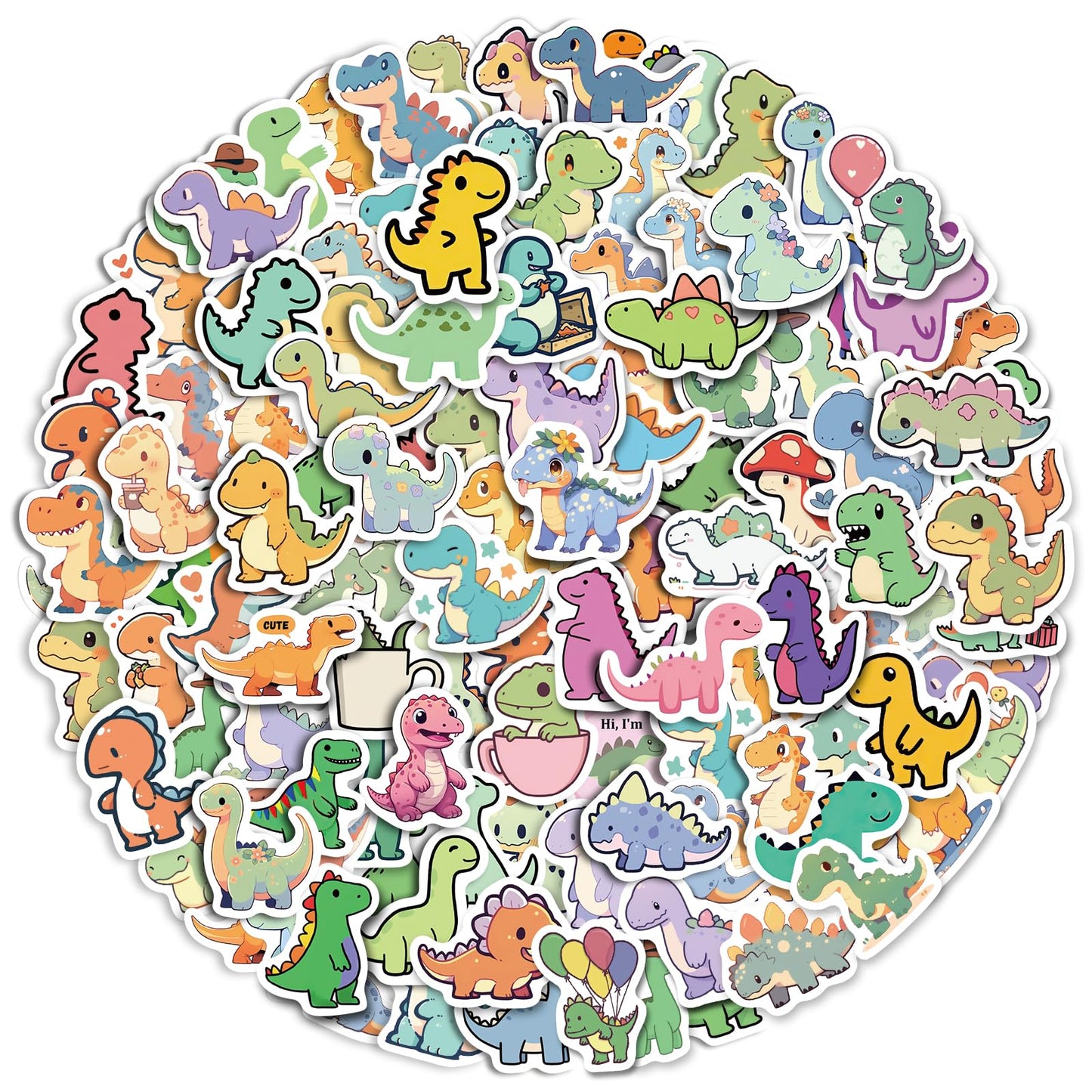 Aowplc 100 Pcs Cute Dinosaur Stickers Pack | Vinyl Stickers For Kids & Toddlers | Dinosaur Party Favors Crafts And Rewards