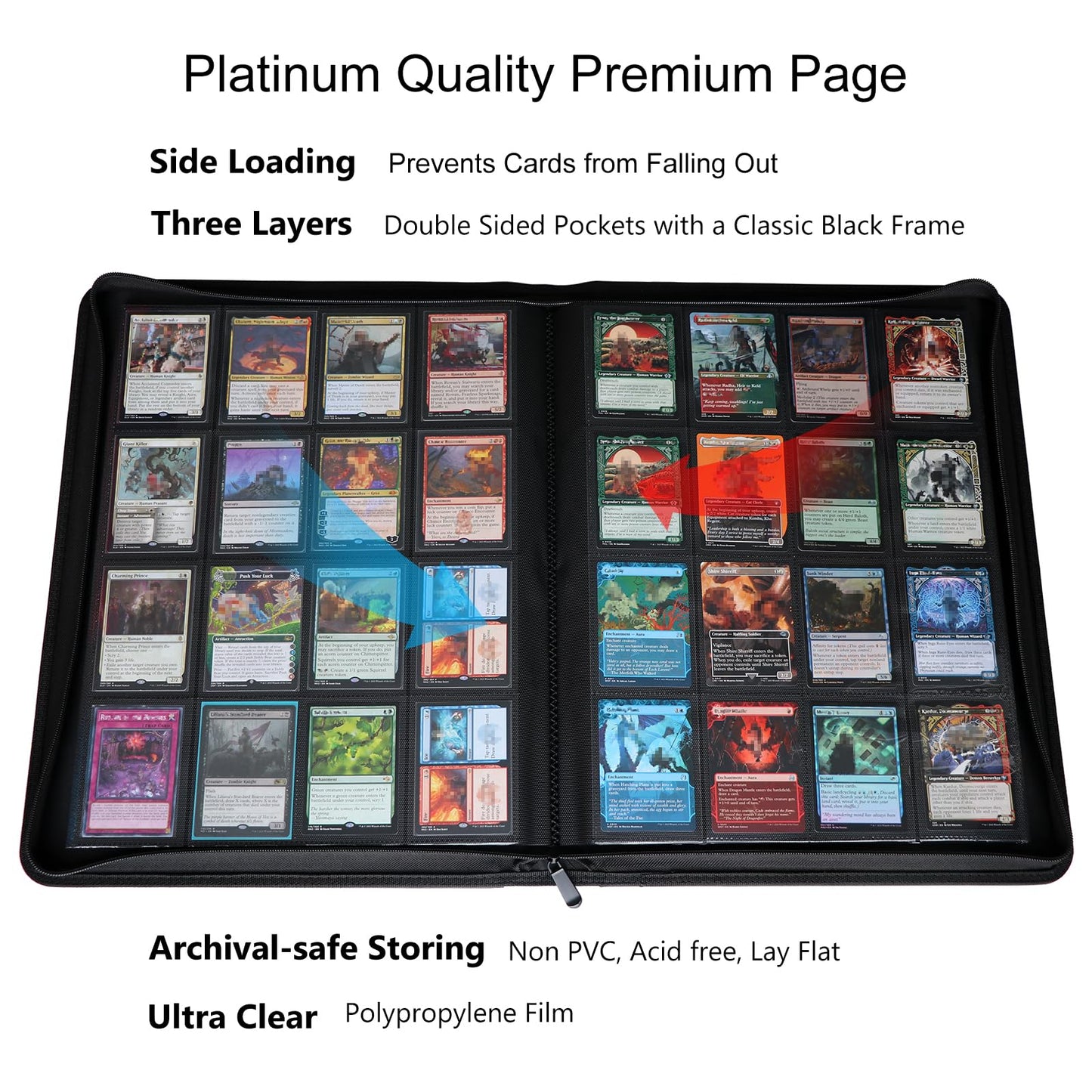 Rieton 16 Pocket 1000+ Pockets Card Binder, Large Ringless Side Loading Pockets Trading Card Album Folder For Tcg - Midnight Blu