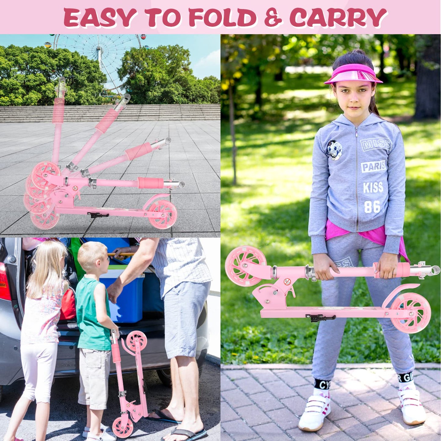 Scooter for Kids Ages 3-10 - Kids Kick Scooters with Led Light Up Wheels & 3 Levels Adjustable Handlebar, Lightweight Foldable 2