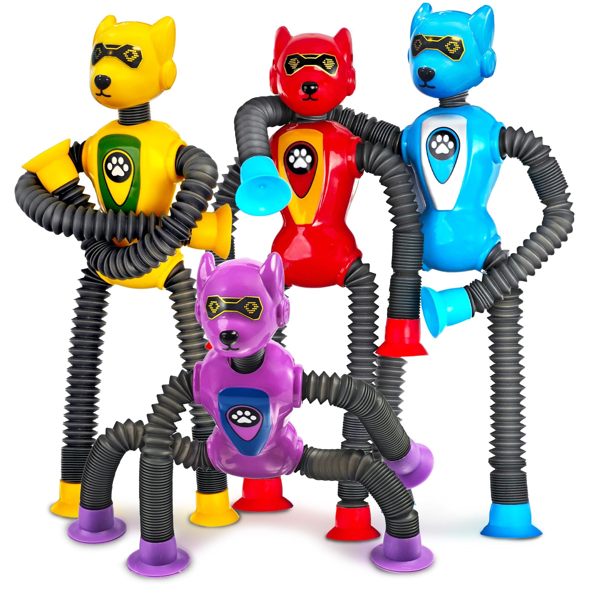 Christmas Stocking Stuffers Gift for Boys Robot Dog Sensory Pop Tube for Toddler Kid 4PC Travel Toys Airplane Car Toy Activities