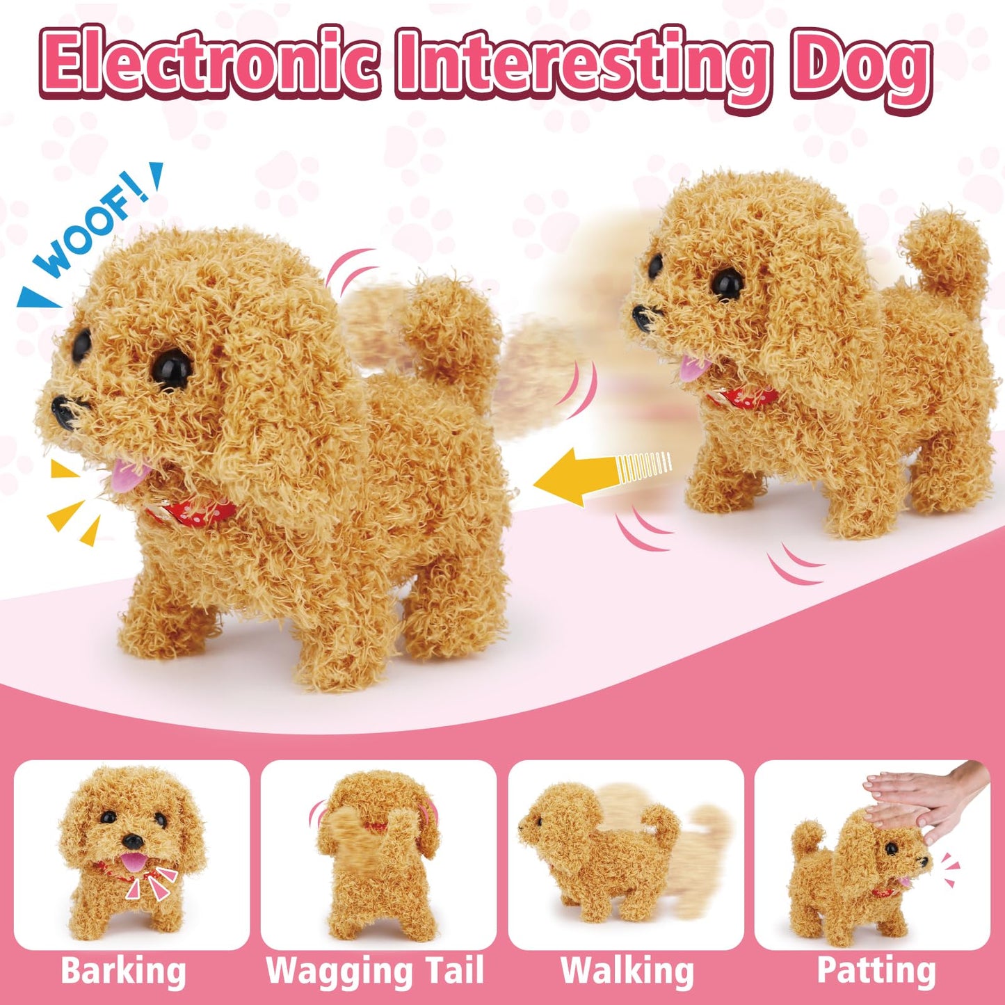 Tsomtto Interactive Dog Toy Walking Barking Veterinarian Playset for Kids Puppy Stuffed Animal with Carrier & Accessories Preten