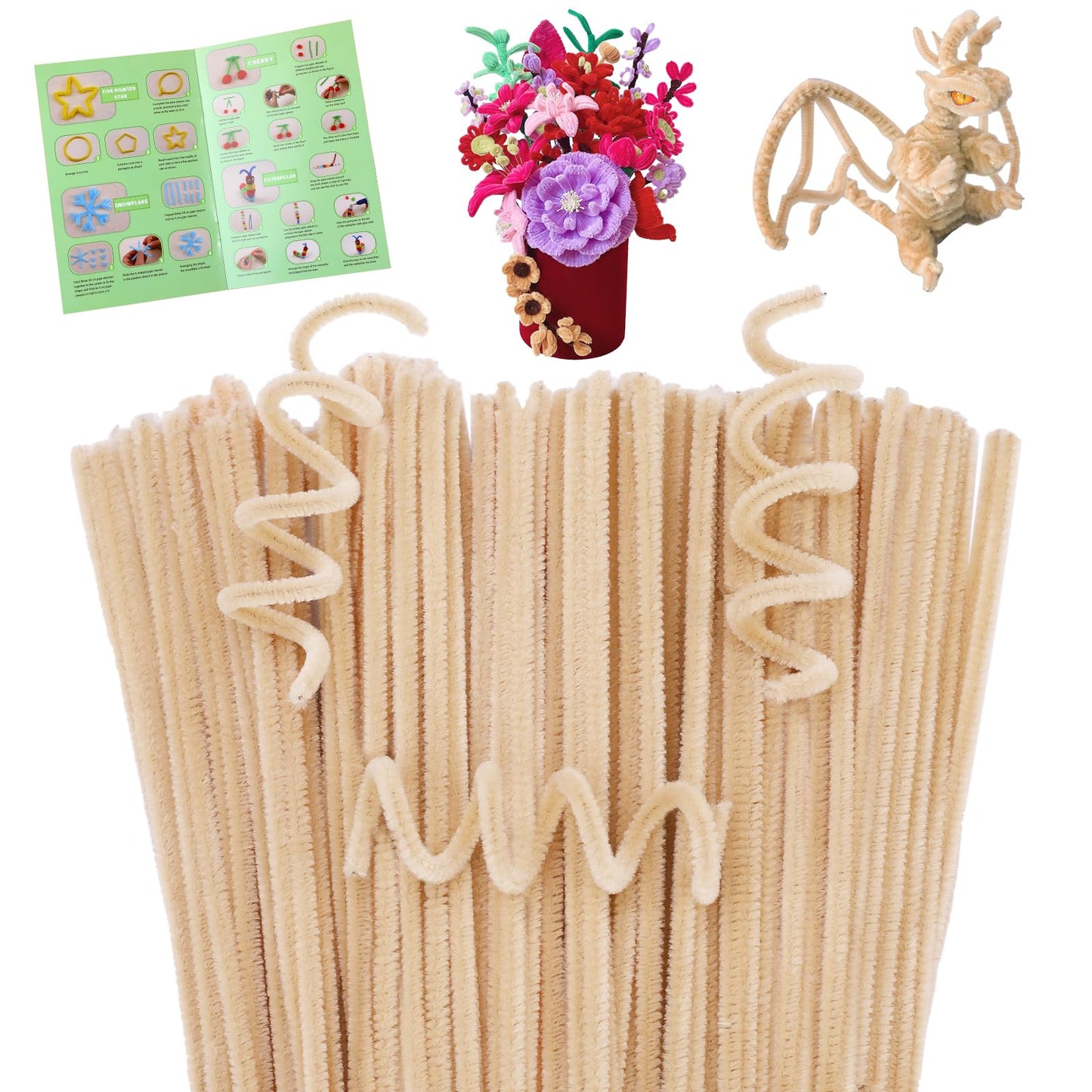 Giwrmu 100 Pieces Pipe Cleaners Chenille Stem, Apricot Pipe Cleaners Craft, Fuzzy Sticks Craft Supplies, Colored Pipe Cleaner fo