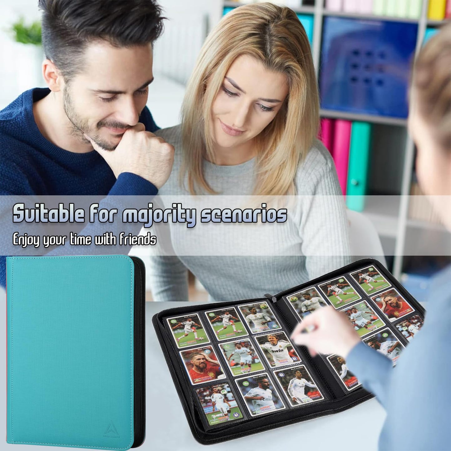 9 Pocket Trading Card Binder 540 Capacity with Zip Closure - enhanced Double Sided PU Leather Card Protector  Hold & Organize Cards for TCG  MTG  Sports Cards (turquoise)