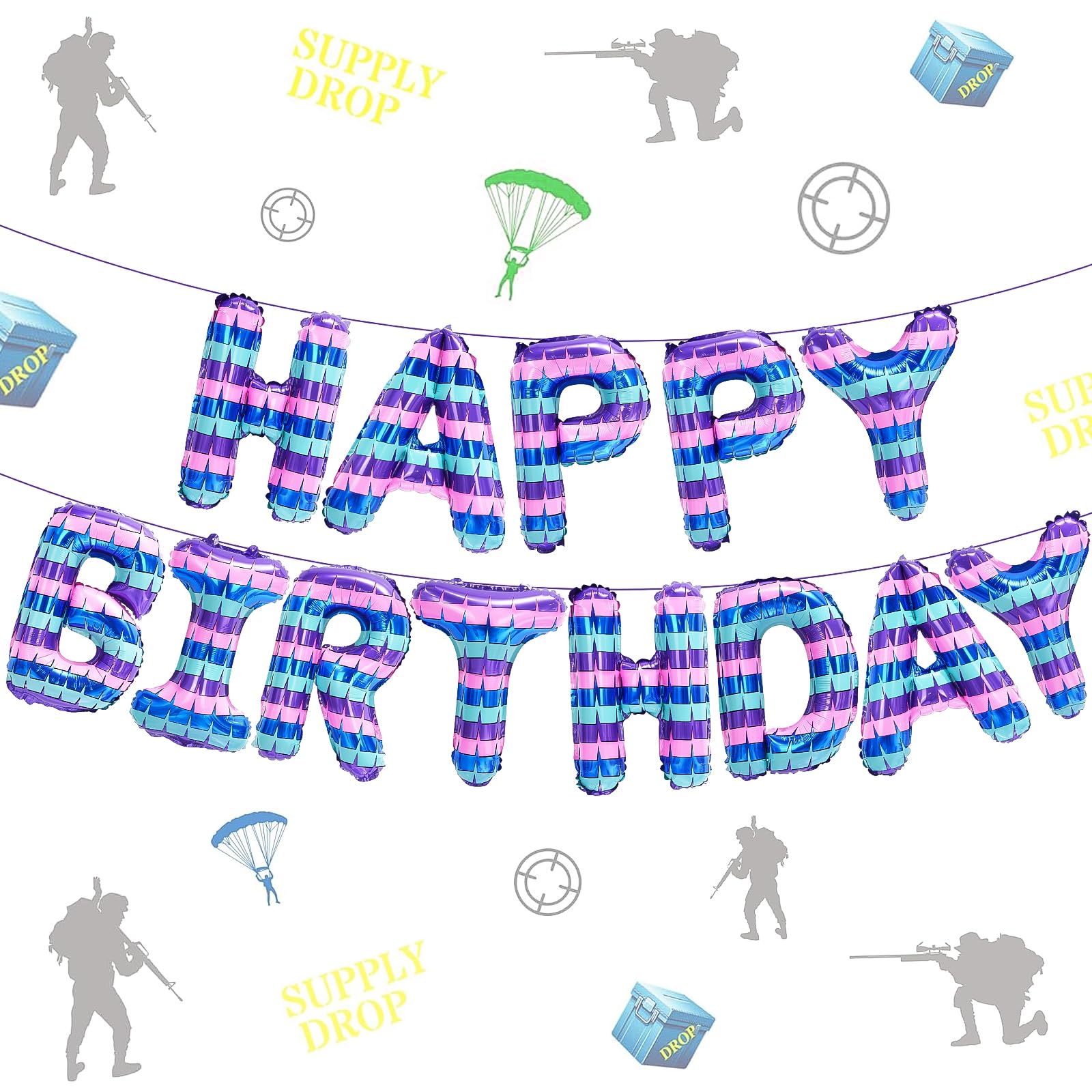 GoGoGoodie Video Game Theme Happy Birthday Banner Balloons, Foil Letters Signs Backdrop Party Decorations