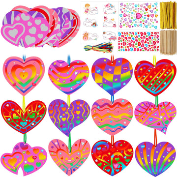Kolldenn 96 Pcs Valentines Day Scratch Paper Ornaments Heart Scratch Off Cards Ornament Rainbow Art DIY Scratch Off Paper for K