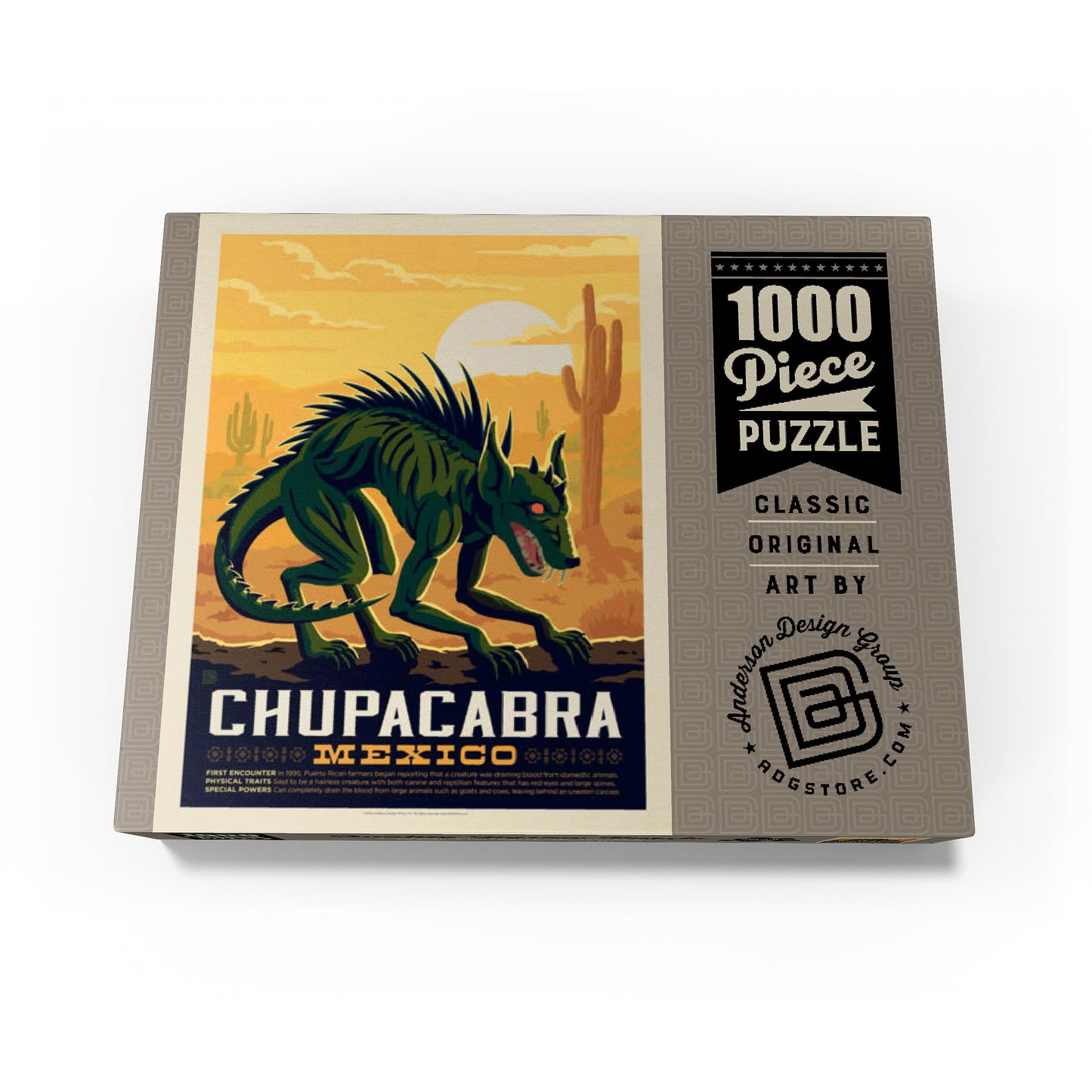 MyPuzzle.com 1000 Piece Jigsaw Puzzle - Mythical Creatures Chupacabra, Colorful Cardboard Vintage Poster for Adults