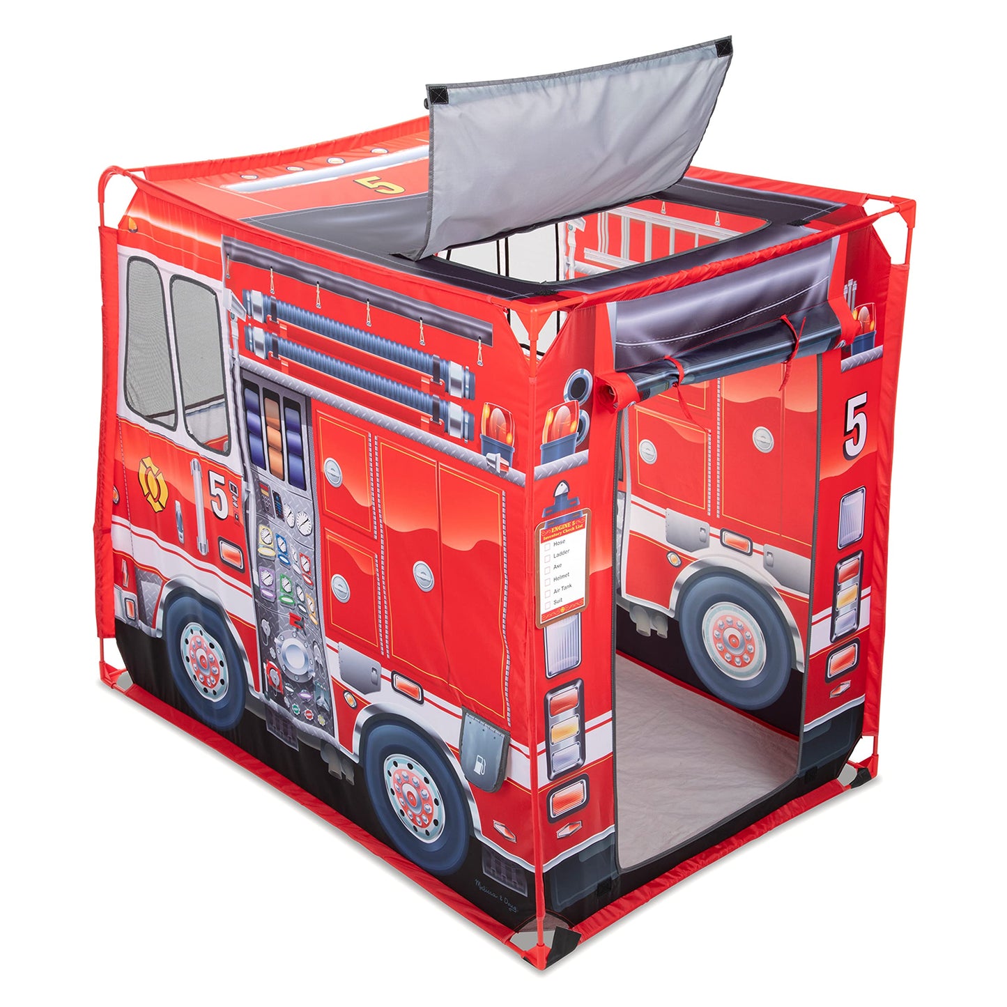 Melissa & Doug Fire Truck Play Tent - Role Play Firefighter Tent for Kids 3+, Multi-color, Model 32102, Durable Wood Construction