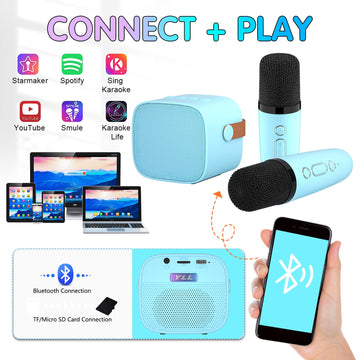 Yll Mini Karaoke Machine For Kids, Portable Bluetooth Speaker With 2 Wireless Microphones,18 Pre-Loaded Songs, Birthday For 3 4 5 6 7 8 + Year Old Boys Toys (Blue)