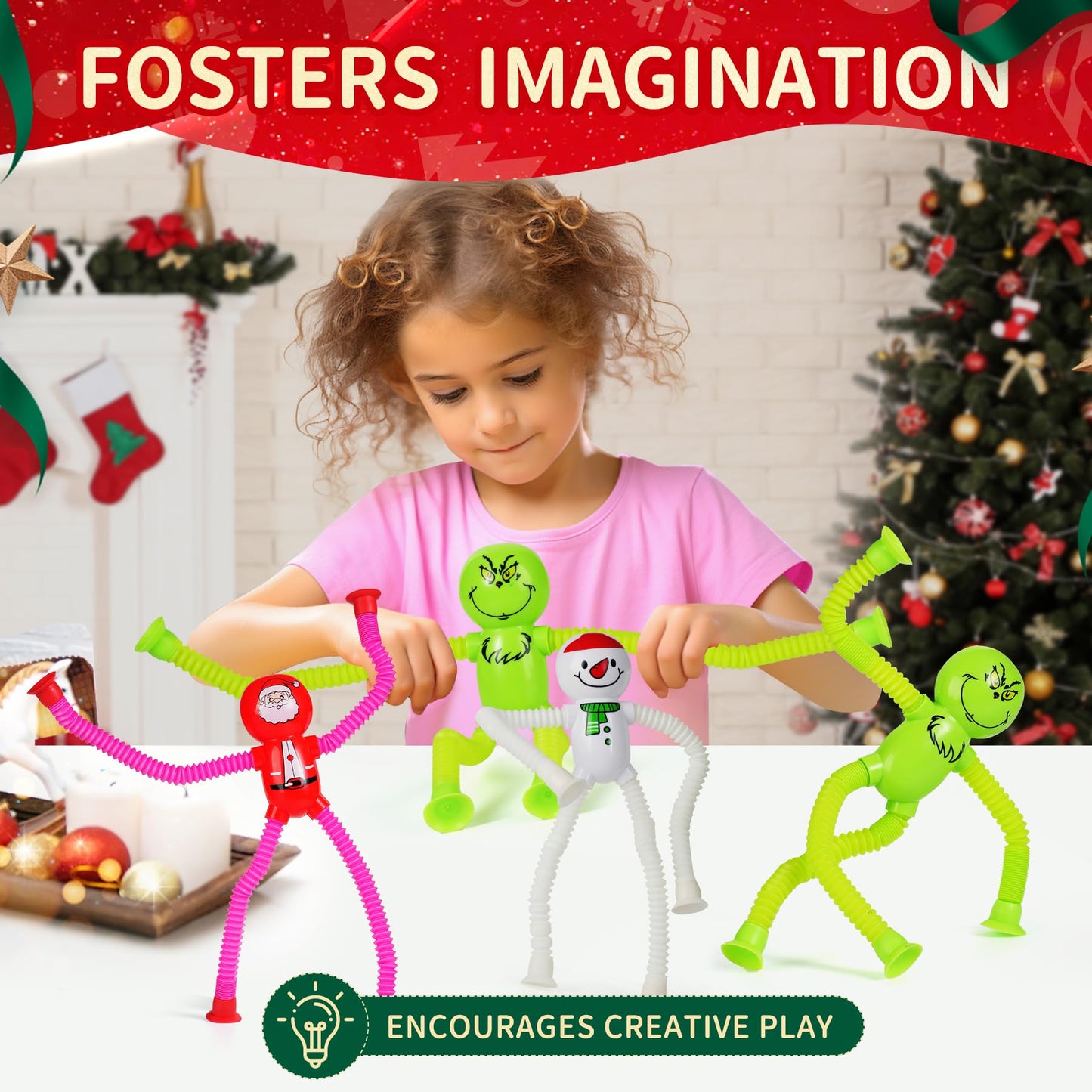 Christmas Led Pop Tubes Sensory Toys,4 Pcs Christmas Fidget Toys For Kids Toddler With Adhd Or Autism,Shape Changing Telescopic
