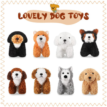 8-Piece Assorted Plush Pets Set - 5 Inch Cute Stuffed Animals For Kids, Classroom & Halloween Themed Party Supplies (Squatting Dog)