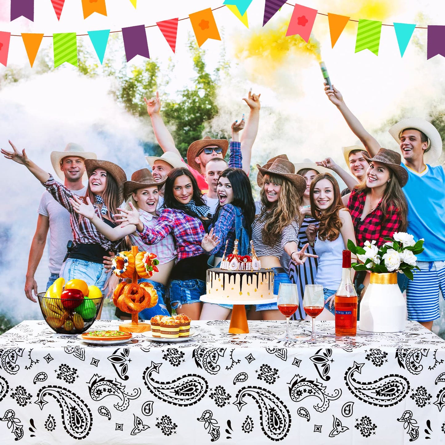 Reginary Western Party Tablecloth Paisley Bandana Table Cover Plastic Rectangle Tablecloth for Western Cowboy Party Themed Party