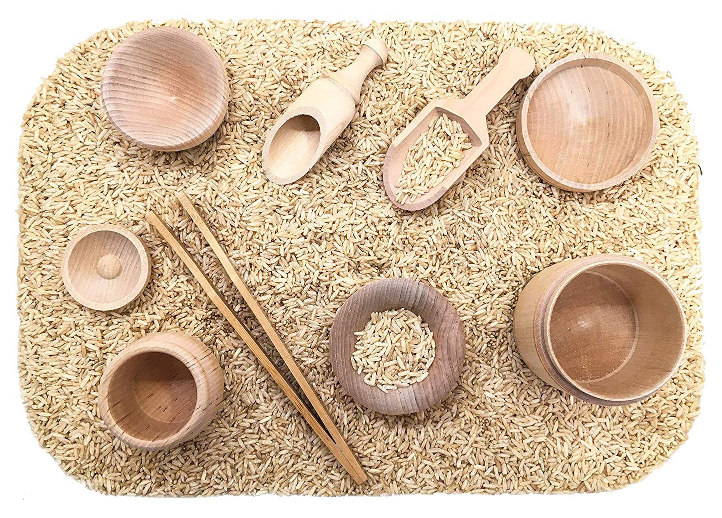 SimplytoPlay Sensory Bin Tools, Montessori Toys for Toddlers, Waldorf Toys, Wooden Scoops and Tongs for Transfer Work and Fine M