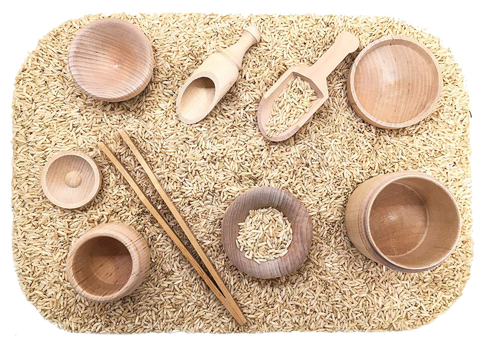 SimplytoPlay Sensory Bin Tools, Montessori Toys for Toddlers, Waldorf Toys, Wooden Scoops and Tongs for Transfer Work and Fine M