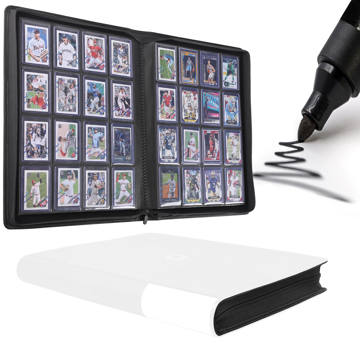 D DACCKIT Toploader Binder  Holds 640 Toploaders - 16-Pocket Top Loader Binder for 3 x 4 Rigid Card Holders for Trading Cards or Sports Cards(Model A Classic White)