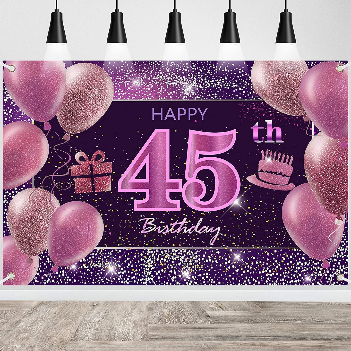 45Th Birthday Decorations For Girls Happy Birthday Banner Pink Decorations For A Party Birthday Backdrop For Women