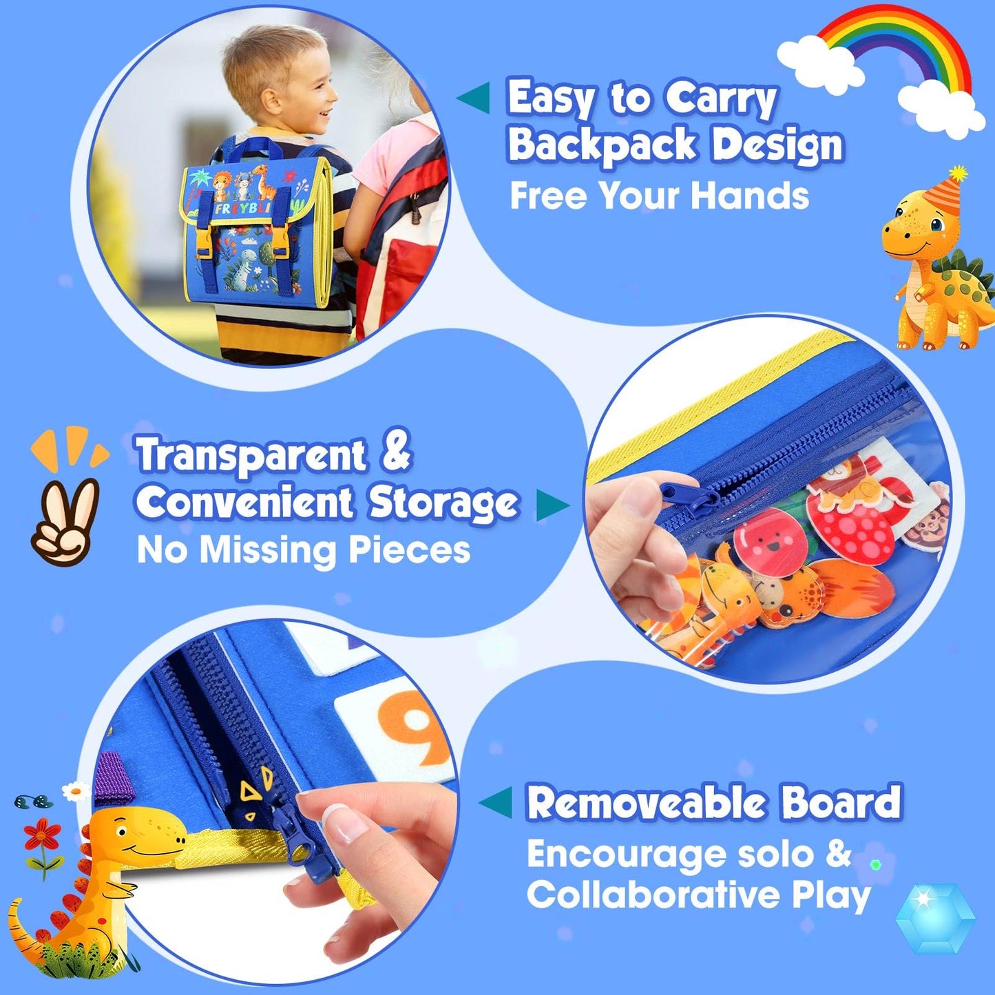 Freybli Toddler Busy Board Montessori Toys For 1-3 Year Old Boy Girl Birthday Gift, Educational Learning Sensory Busy Book For T