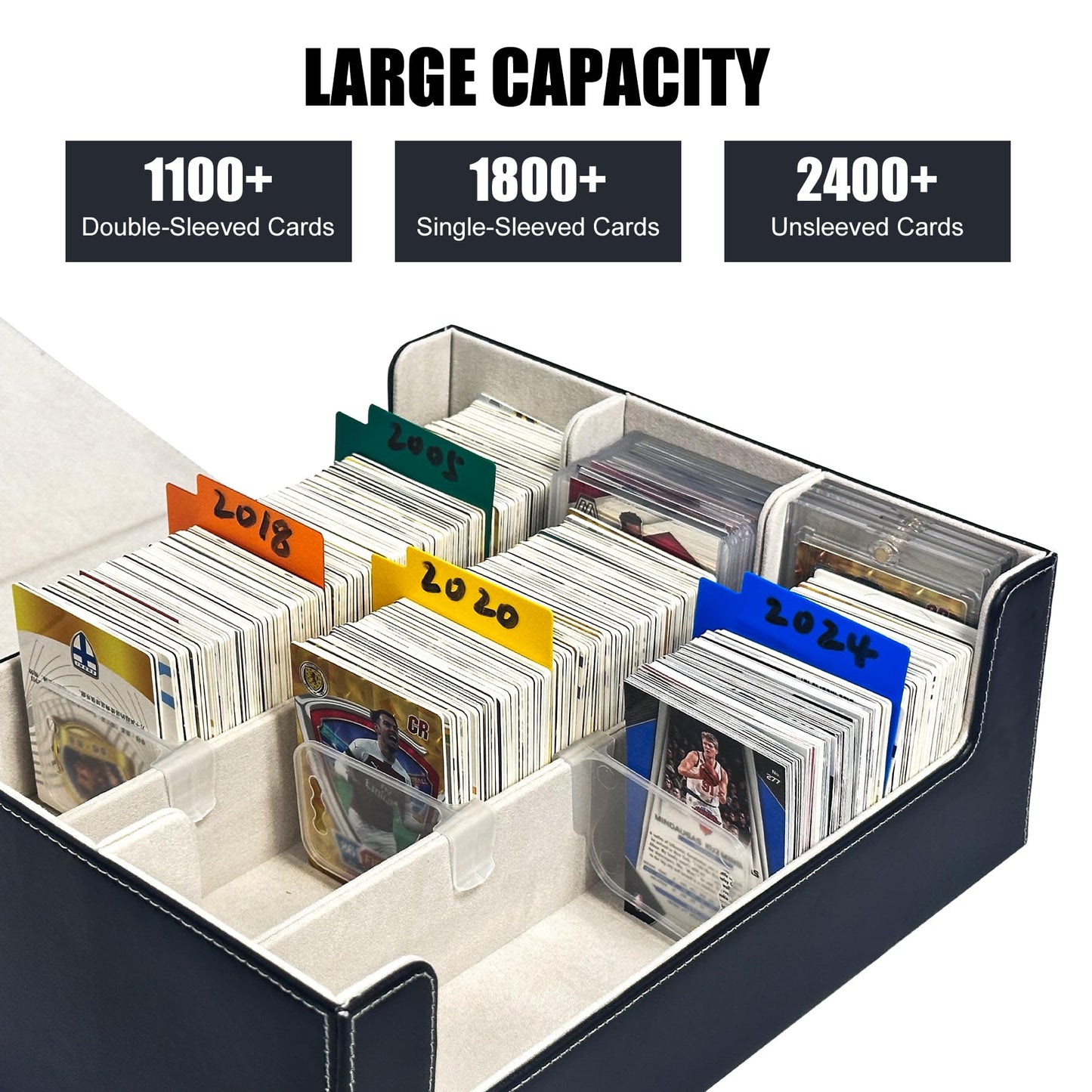WTVIDAS MTG Card Deck Box - 2400+ Card Storage Box with 4 Supporters & 10 Colorful Dividers for Magic The Gathering Cards,Comman