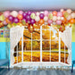 Autumn Window Photography Backdrop 8x6FT White Curtains Fall Forest Scene Background Autumn Thanksgiving Party Decorations Suppl