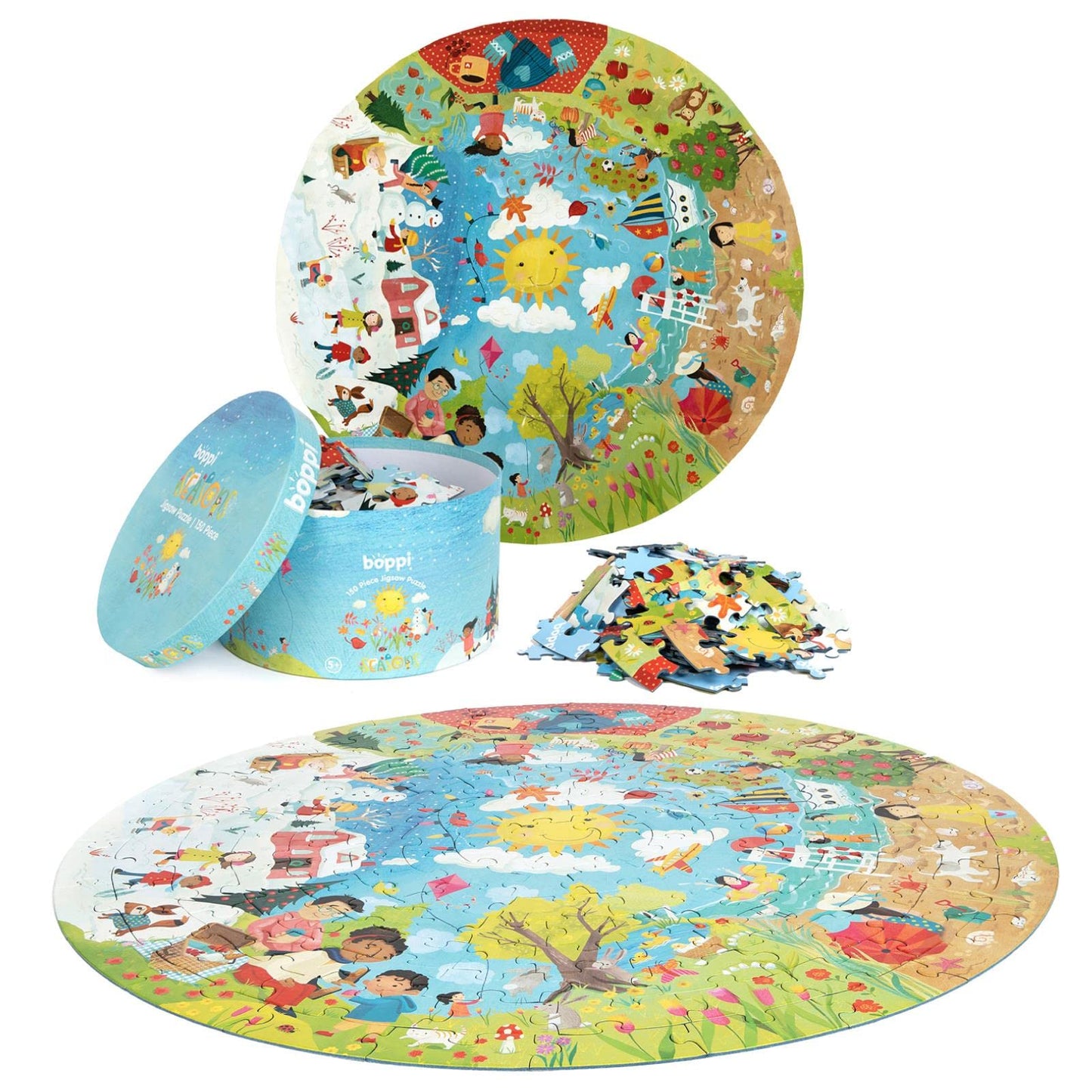 boppi Seasons Round Jigsaw Puzzle - 150 Pieces, 58cm Diameter, Recycled Card, Spring Summer Autumn Winter for Kids Ages 5-8