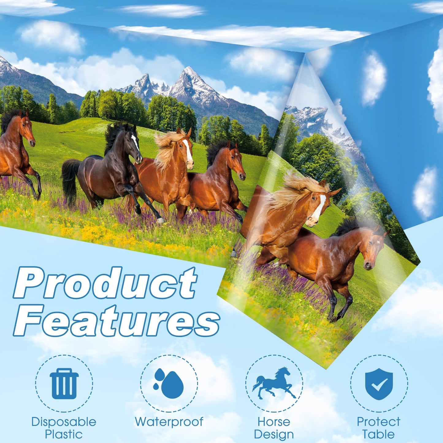 Tudomro 3 Pcs Horse Table Cover Tablecloth Party Decorations Morgan Wild Horse Racing Tablecloth for Derby Day Birthday Cowboy C